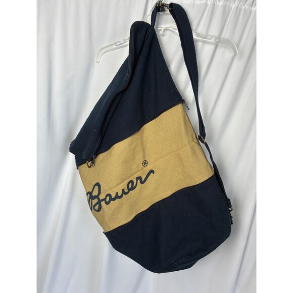 Vtg 90s Eddie Bauer Convertible Canvas Duffle Bag 27x18x10 Blue Tan Heavy Duty - Picture 1 of 7